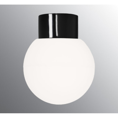 Czarna lampa sufitowa, ścienna Classic Globe 180 E27, max 75W, porcelanowa oprawa IP54 z mlecznym matowym kloszem Ifö Electric
