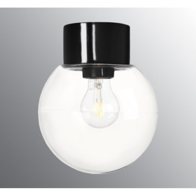 Czarna lampa sufitowa, ścienna Classic Globe 180 E27, max 75W, porcelanowa oprawa IP54 z przezroczystym kloszem Ifö Electric