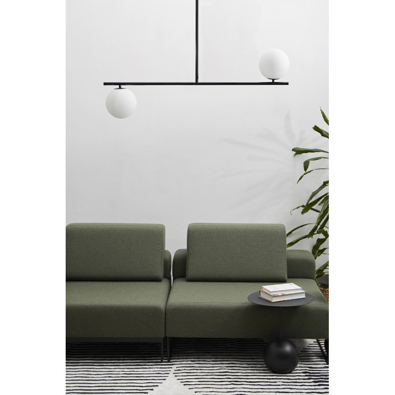 Suguri C ceiling lamp in XL size black on tube with white glass globes IP44 UMMO