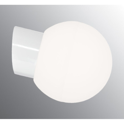 Biała lampa ścienna Classic Globe 180 E27,maks. 75W, porcelanowa oprawa IP54 z mlecznym matowym kloszem Ifö Electric