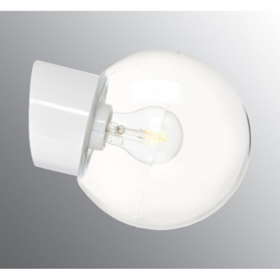 Biała lampa ścienna Classic Globe 180 E27,maks. 75W, porcelanowa oprawa IP54 z przezroczystym kloszem Ifö Electric