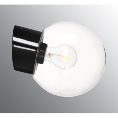 Czarna lampa ścienna Classic Globe 180 E27,maks. 75W, porcelanowa oprawa IP54 z przezroczystym kloszem Ifö Electric