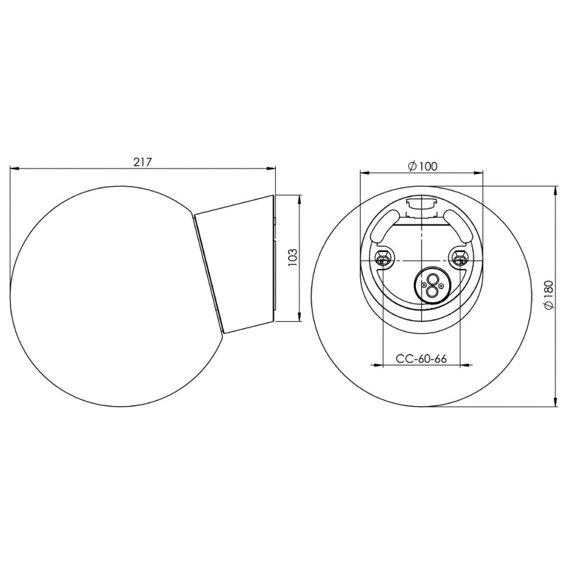 Ifö Electric Classic Globe 180 Black E27 Max 75 W IP54 Clear Glass Wall Light