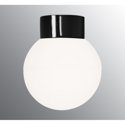 Czarna lampa sufitowa, ścienna Classic Globe 200 E27,maks. 60W, porcelanowa oprawa IP54 z mlecznym matowym kloszem Ifö Electric