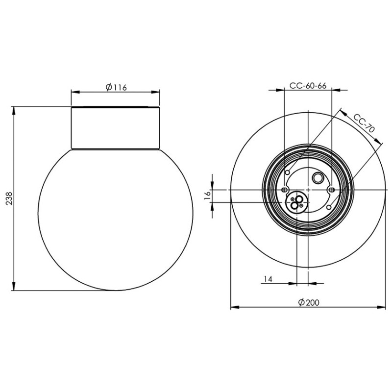 Ifö Electric Classic Globe 200 Black E27 Max 60 W IP54 Matt Opal Glass Ceiling/Wall Light