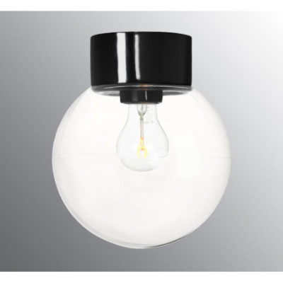 Czarna lampa sufitowa, ścienna Classic Globe 200 E27,maks. 60W, porcelanowa oprawa IP54 z przezroczystym kloszem Ifö Electric
