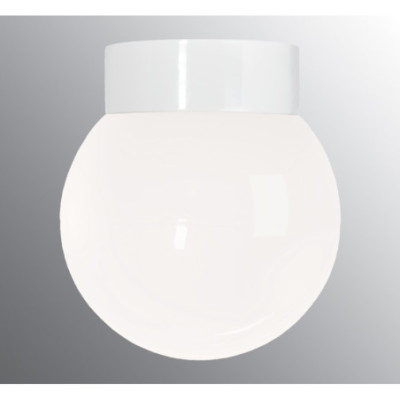 Biała lampa sufitowa, ścienna Classic Globe 200 E27,maks. 40W, porcelanowa oprawa IP54 z mlecznym kloszem Ifö Electric