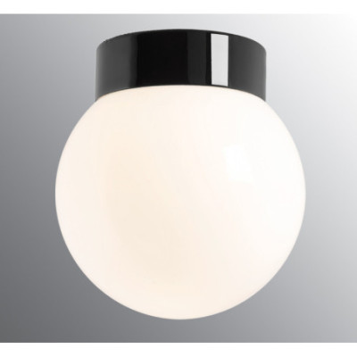 Czarna lampa sufitowa, ścienna Classic Globe 200 LED  10W 3000K 1000lm porcelanowa oprawa IP44 z mlecznym  kloszem Ifö Electric