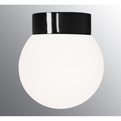 Czarna lampa sufitowa, ścienna Classic Globe 200 E27,maks. 40W, porcelanowa oprawa IP44 z mlecznym matowym kloszem Ifö Electric
