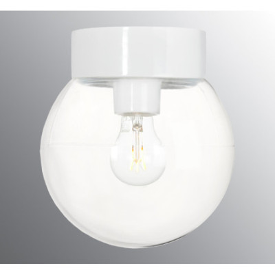 Biała lampa sufitowa, ścienna Classic Globe 200 E27,maks. 40W, porcelanowa oprawa IP44 z przezroczystym kloszem Ifö Electric