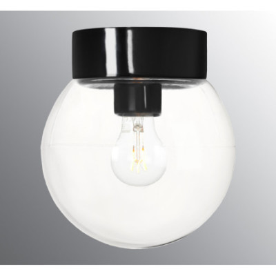 Czarna lampa sufitowa, ścienna Classic Globe 200 E27,maks. 40W, porcelanowa oprawa IP44 z przezroczystym kloszem Ifö Electric