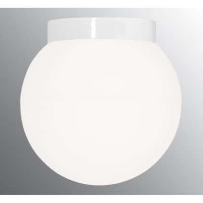 Biała lampa sufitowa, ścienna Classic Globe 300 E27,maks. 75W, porcelanowa oprawa IP44 z mlecznym matowym kloszem Ifö Electric
