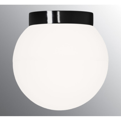 Czarna lampa sufitowa, ścienna Classic Globe 300 E27,maks. 75W, porcelanowa oprawa IP44 z mlecznym matowym kloszem Ifö Electric