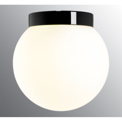 Czarna lampa sufitowa, ścienna Classic Globe 300 LED  12W 3000K 1350lm porcelanowa IP44 z mlecznym matowym kloszem Ifö Electric