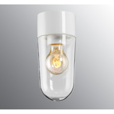 Biała lampa sufitowa, ścienna Classic Stallglas E27,maks. 75W, porcelanowa oprawa IP54 z przezroczystym kloszem Ifö Electric
