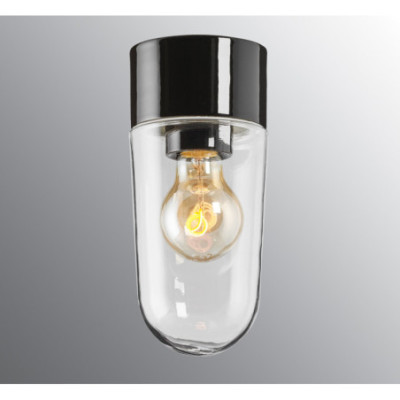 Czarna lampa sufitowa, ścienna Classic Stallglas E27,maks. 75W, porcelanowa oprawa IP54 z przezroczystym kloszem Ifö Electric