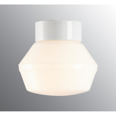 Biała lampa sufitowa, ścienna Classic E27,maks. 75W, porcelanowa oprawa IP20 z mlecznym kloszem Ifö Electric