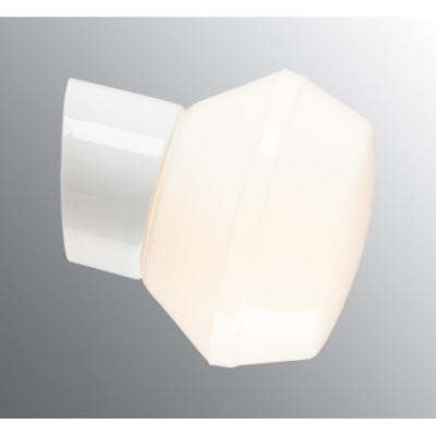 Biała lampa ścienna Classic Ifökupa E27,maks. 75W, porcelanowa oprawa IP54 z mlecznym kloszem Ifö Electric