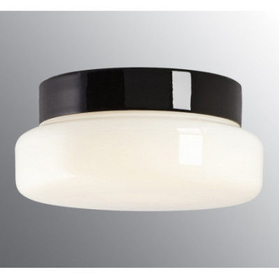 Czarna  lampa sufitowa, ścienna Classic LED 12W 3000K 1350lm porcelanowa oprawa IP44 z mlecznym kloszem Ifö Electric