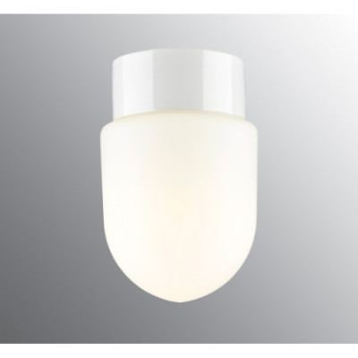 Biała lampa sufitowa, ścienna Contrast Fridhem E27,maks. 75W, porcelanowa oprawa IP54 z mlecznym matowym kloszem Ifö Electric