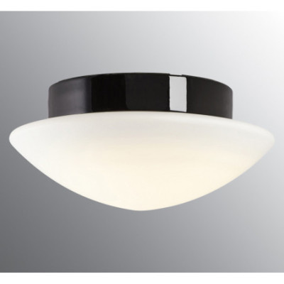 Czarna lampa sufitowa, ścienna Contrast Solhem LED 12W 3000K 1350lm porcelanowa IP44 z mlecznym matowym kloszem Ifö Electric