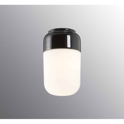 Czarna lampa sufitowa, ścienna Ohm 100/170 LED  8W 2700K 800lm porcelanowa oprawa IP44 z mlecznym kloszem Ifö Electric