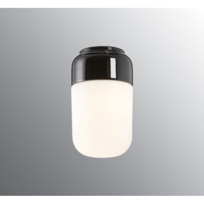 Czarna lampa sufitowa, ścienna Ohm 100/170 LED  8W 3000K 800lm porcelanowa oprawa IP44 z mlecznym kloszem Ifö Electric