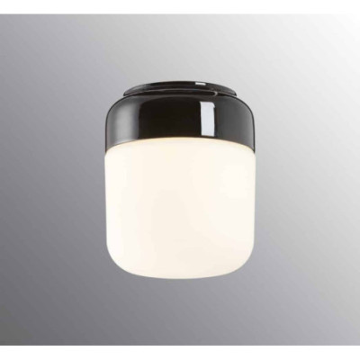 Czarna lampa sufitowa, ścienna Ohm 140/170 LED 10W 2700K 1000lm porcelanowa oprawa IP44 z mlecznym matowym kloszem Ifö Electric