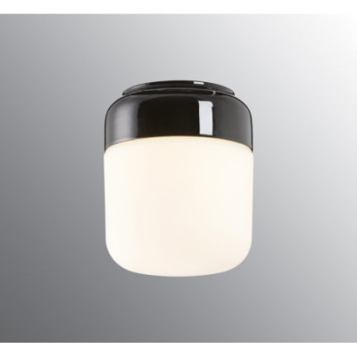 Czarna lampa sufitowa, ścienna Ohm 140/170 LED DALI 10W 3000K 1200lm porcelanowa oprawa IP44 z mlecznym kloszem Ifö Electric