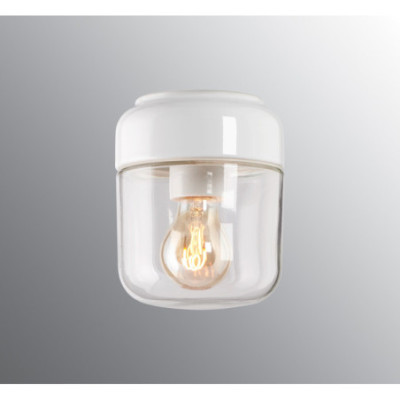 Biała lampa sufitowa, ścienna Ohm 140/170 E27 maks. 40W, porcelanowa oprawa IP44 z przezroczystym kloszem Ifö Electric