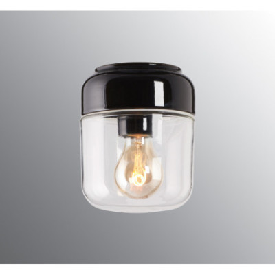 Czarna lampa sufitowa, ścienna Ohm 140/170 E27 maks. 40W, porcelanowa oprawa IP44 z przezroczystym kloszem Ifö Electric