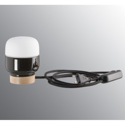 Czarna lampa stołowa Ohm Table 100/130 G9 maks.20W porcelanowa oprawa IP20 z mlecznym matowym kloszem Ifö Electric