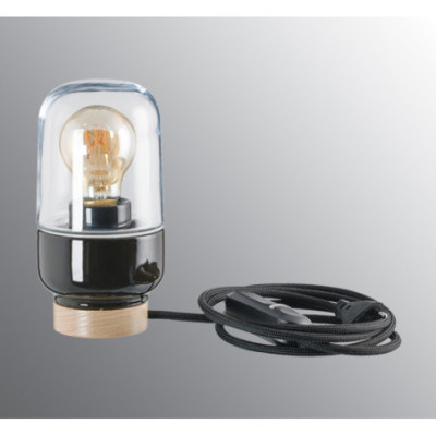 Czarna lampa stołowa Ohm Table 100/190 E27 maks.40W porcelanowa oprawa IP20 z przezroczystym kloszem Ifö Electric