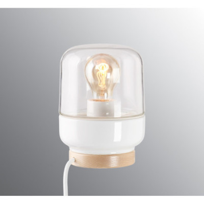 Biała lampa stołowa Ohm Table 140/190 E27 maks.40W porcelanowa oprawa IP20 z przezroczystym kloszem Ifö Electric