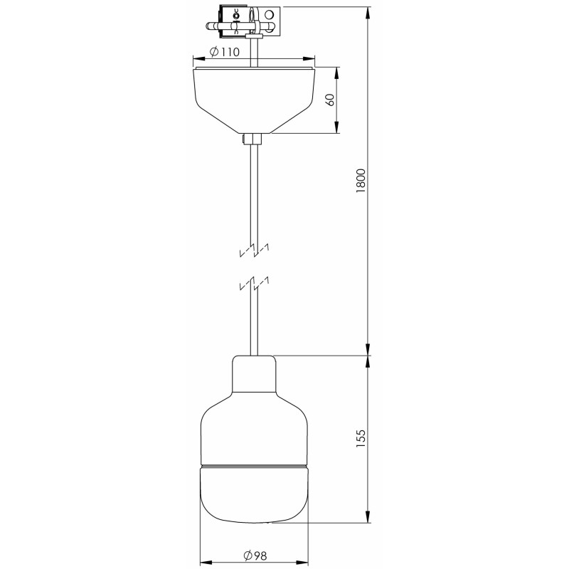 Ifö Electric Ohm 100/155 Black G9 Max 20 W IP44 Matt Opal Glass 2 m Cable Pendant Light
