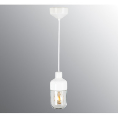 Biała lampa wisząca Ohm 100/215 E27 maks.40W porcelanowa oprawa IP44 z przezroczystym kloszem Ifö Electric