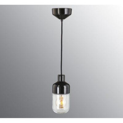 Czarna lampa wisząca Ohm 100/215 E27 maks.40W porcelanowa oprawa IP44 z przezroczystym kloszem Ifö Electric