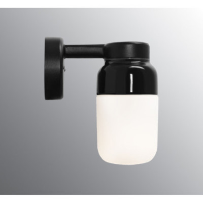 Ifö Electric Ohm Wall 100/210 Black E27 Max 40 W IP44 Matt Opal Glass Wall Light