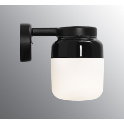 Ifö Electric Ohm Wall 140/205 Black E27 Max 40 W IP44 Matt Opal Glass Wall Light