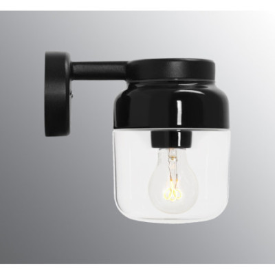 Ifö Electric Ohm Wall 140/205 Black E27 Max 40 W IP44 Clear Glass Wall Light