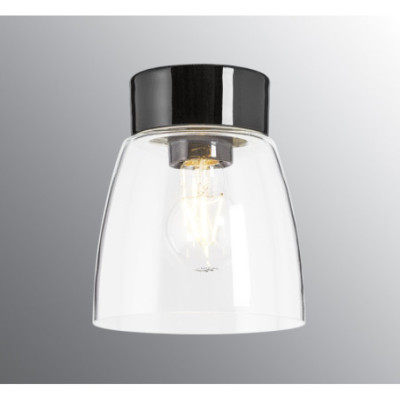 Czarna lampa sufitowa Open Klara E27 maks.75W porcelanowa oprawa IP21 z przezroczystym kloszem Ifö Electric