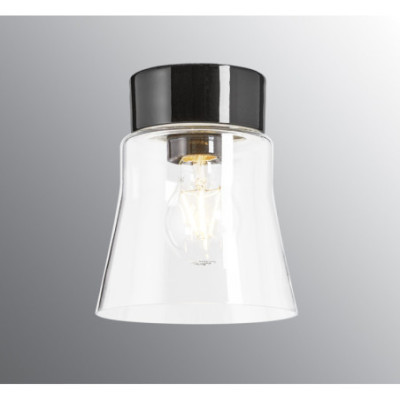 Czarna lampa sufitowa Open Anna E27 maks.75W porcelanowa oprawa IP21 z przezroczystym kloszem Ifö Electric