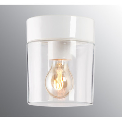 Biała lampa sufitowa, ścienna Opus 140/170 E27 maks. 40W, porcelanowa oprawa IP44 z przezroczystym kloszem Ifö Electric