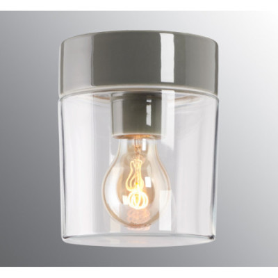 Szara lampa sufitowa, ścienna Opus 140/170 E27 maks. 40W, porcelanowa oprawa IP44 z przezroczystym kloszem Ifö Electric