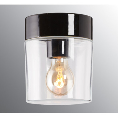 Czarna lampa sufitowa, ścienna Opus 140/170 E27 maks. 40W, porcelanowa oprawa IP44 z przezroczystym kloszem Ifö Electric