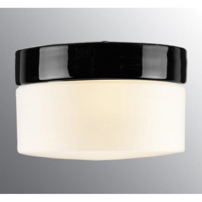 Czarna lampa sufitowa, ścienna Opus 200/135 LED 12W 2700K 1300lm porcelanowa IP44 z mlecznym matowym kloszem Ifö Electric