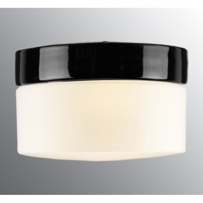 Czarna lampa sufitowa, ścienna Opus 200/135 LED 12W 3000K 1350lm porcelanowa IP44 z mlecznym matowym kloszem Ifö Electric