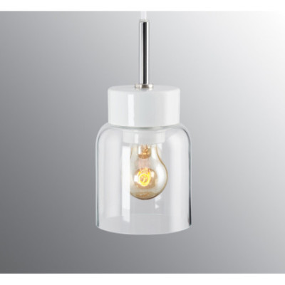 Biała lampa wisząca Smycka Tova porcelanowa oprawa z przezroczystym kloszem Ifö Electric