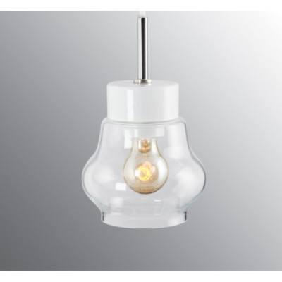 Biała lampa wisząca Smycka Emma porcelanowa oprawa z przezroczystym kloszem Ifö Electric