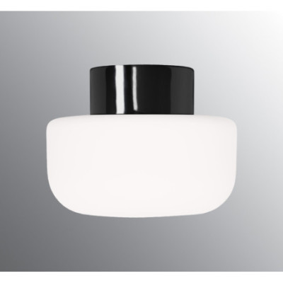 Czarna lampa sufitowa, ścienna Solenne 210 porcelanowa oprawa IP44 z mlecznym matowym kloszem Ifö Electric